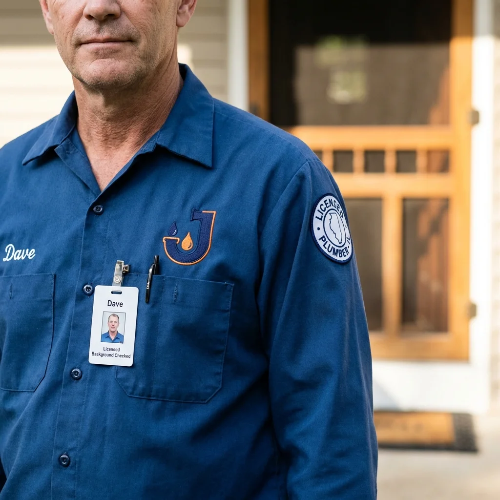 Licensed plumber showing ID badge in Westby, WI