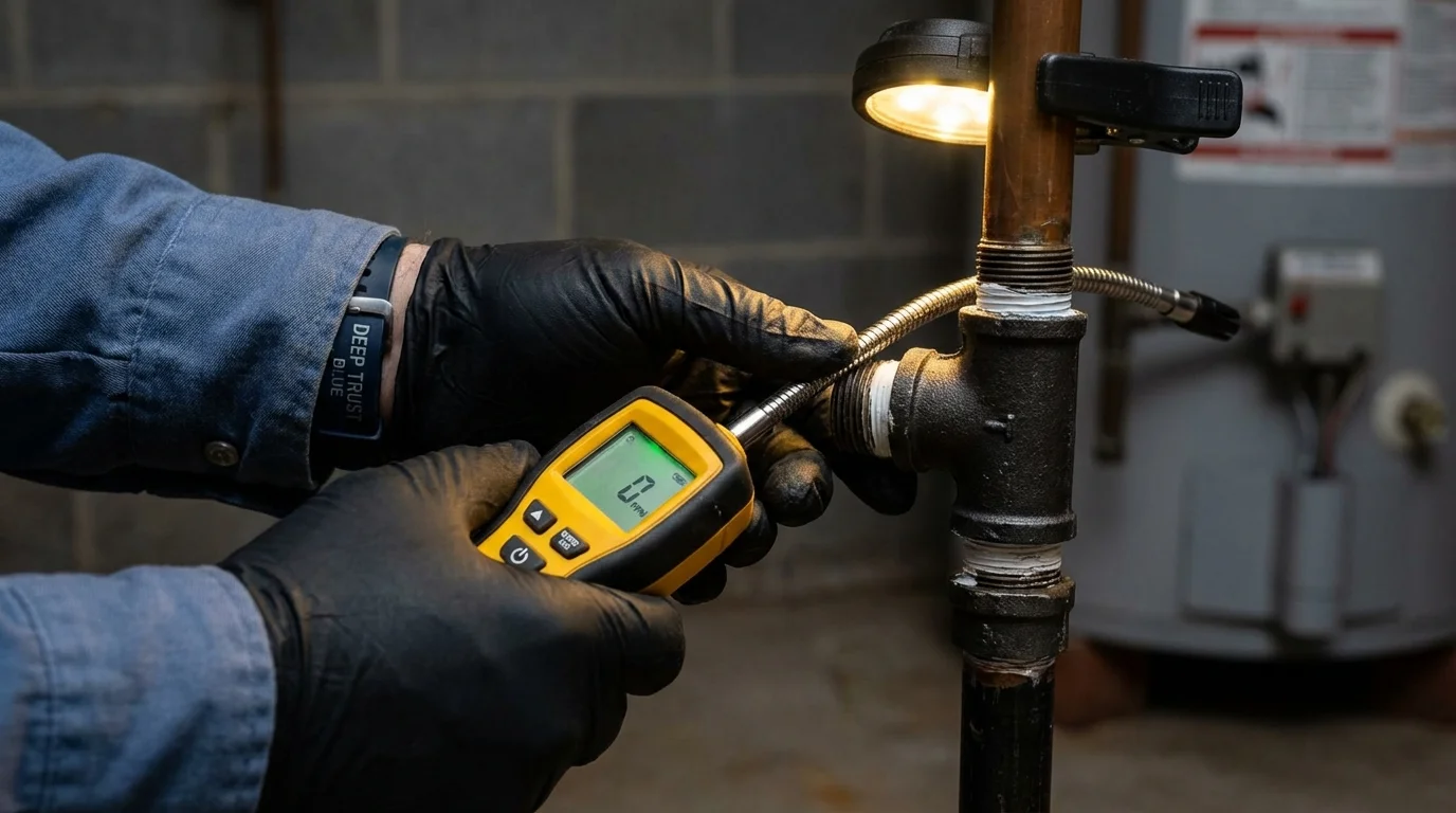 Gas leak detection with electronic sniffer by Johns Plumbing LLC in Westby