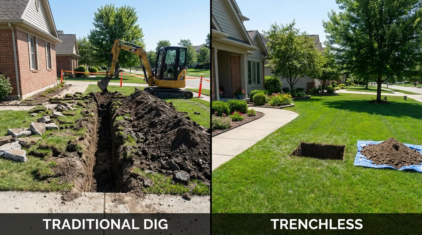 Trenchless sewer repair with minimal yard damage versus traditional excavation in Westby, WI